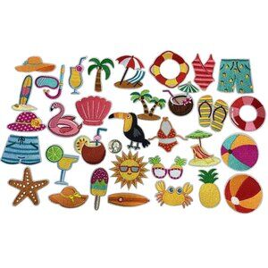 32 pcs BEACH Summer Time Pool Party Embroidered Patch Combo New